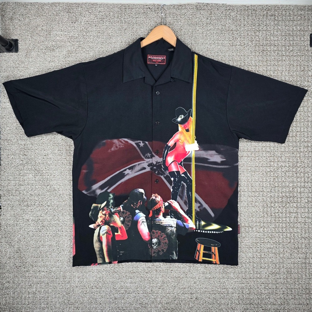 RARE Vintage Dragonfly Clothing Co Smut Series Biker Stripper Shirt XL Black